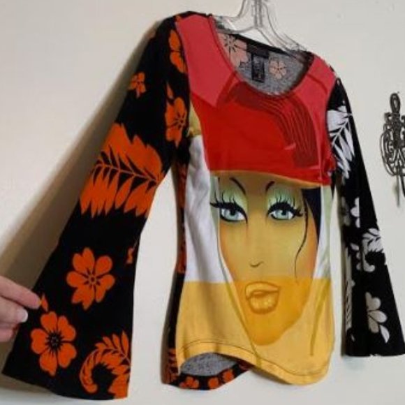 Custo Barcelona Tops - Custo Barcelona Pop Art Lady Face Sz 2